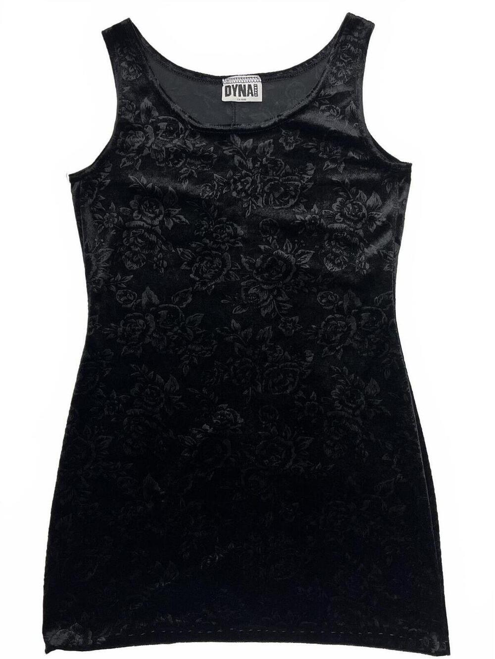 Vintage Dyna Black Velvet Floral Velour Mini Tank Dress Sz S Gothic WhimsyGoth